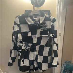 Disney Nightmare Before Christmas Black and White Fleece button up shirt.